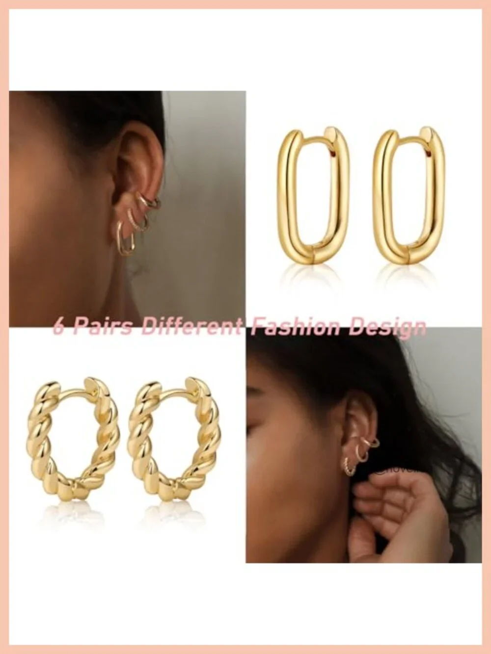 14K Gold Plated Chunky Hoop Earrings Set for Women Hypoallergenic